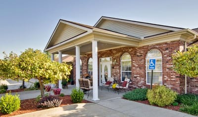 Exterior view of assisted living facility with accessible entrance