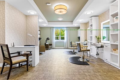 Bright salon interior with modern styling stations