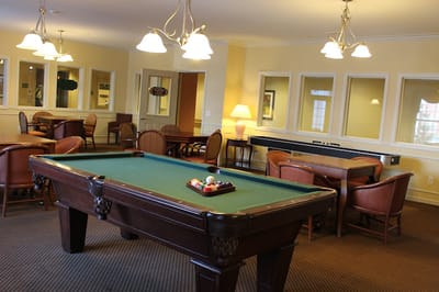 Interior common area with a pool table and seating
