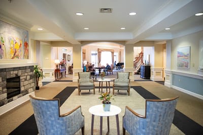 A spacious common area in a senior living facility