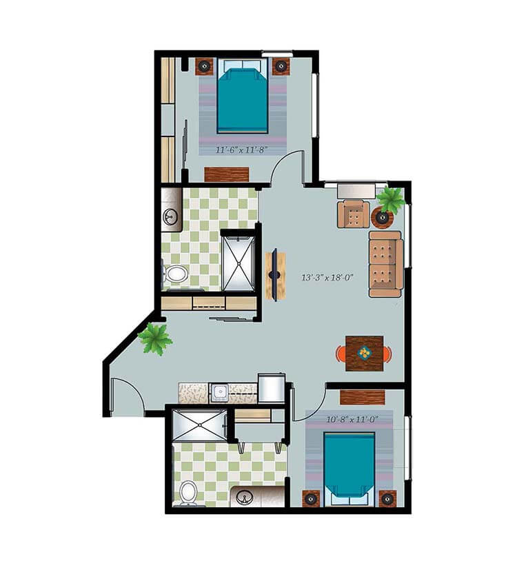 Architectural floor plan of a resident unit