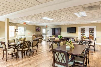 Interior common area with tables and seating