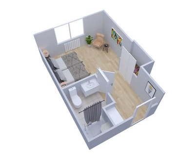 Architectural floor plan for a resident room