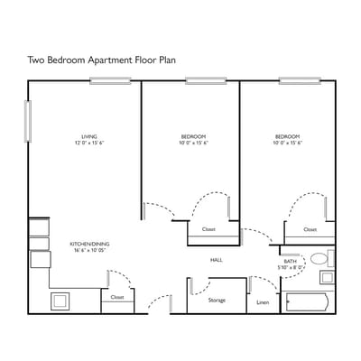 Architectural floor plan of a two-bedroom apartment