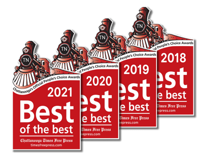 Award badges for a local contest with red and black theme