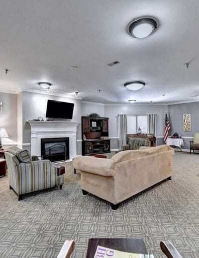 Cozy lounge area in a senior living facility