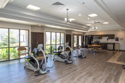 Interior view of a fitness area with exercise equipment