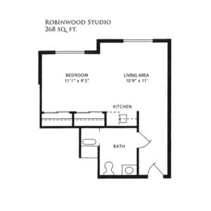 Architectural floor plan of Robinwood Studio