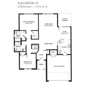 Architectural floor plan of a two-bedroom unit