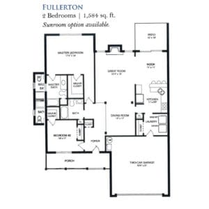 Architectural floor plan of a two-bedroom unit