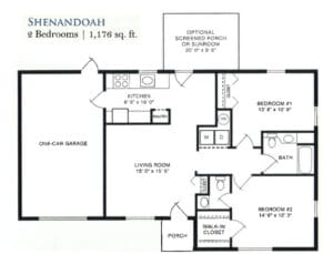 Architectural floor plan for a two-bedroom unit