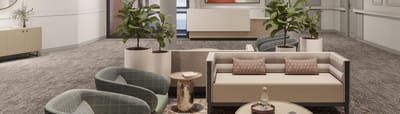 Modern common area with seating and plants