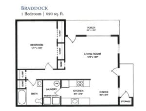 Architectural floor plan of a 1-bedroom unit