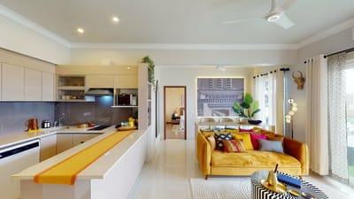Bright interior common area with modern furnishings