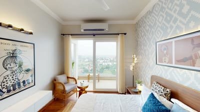 Cozy private room with large window and city view