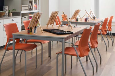 Art activity setup in a bright activity room