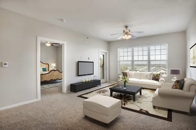 Bright interior of a living room with cozy furnishings