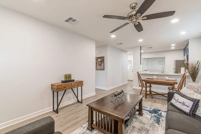 Bright interior of a senior living space with dining area