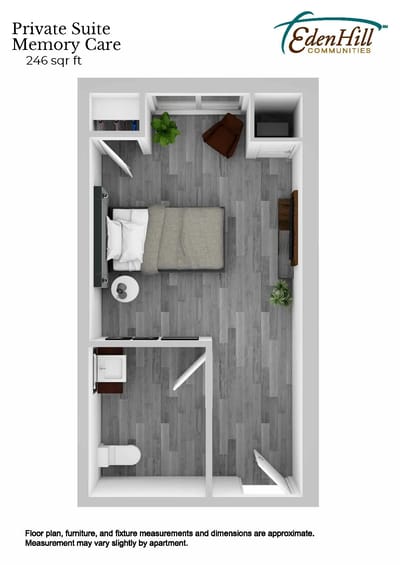 Floor plan of a private memory care suite