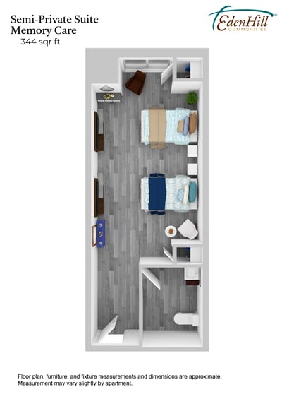 Floor plan of a semi-private suite for memory care