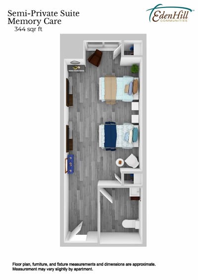 Floor plan of a semi-private memory care suite