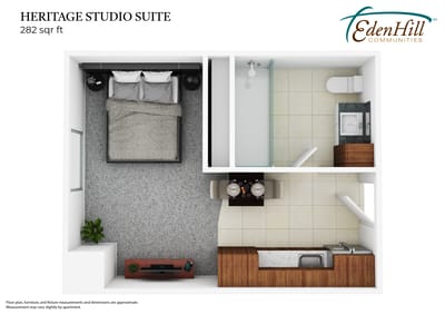 Architectural floor plan of a studio suite