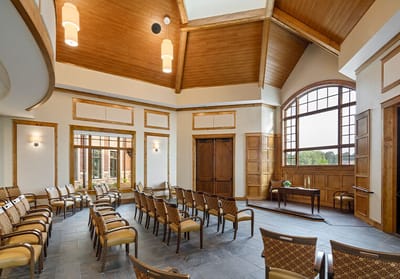 Interior view of a common area with seating