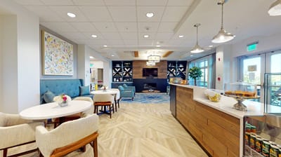 Bright interior of a common area with seating