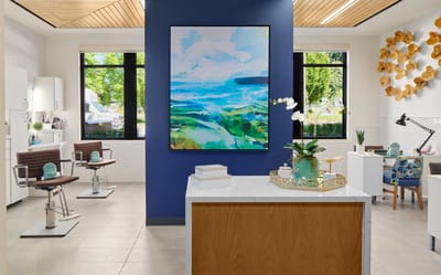 Bright and modern interior space with art and decor