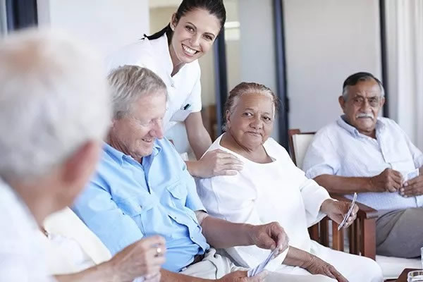 Residents and staff engaging in a group activity