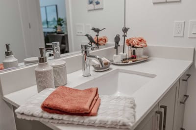 Modern bathroom sink with floral decor