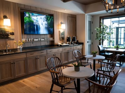 Interior common area with seating and refreshments