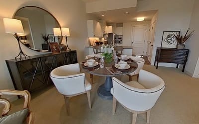 Elegant dining area in a senior living unit