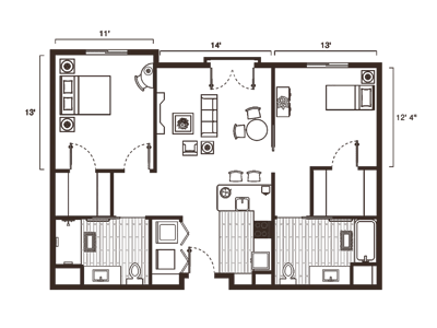 Architectural floor plan of a living unit