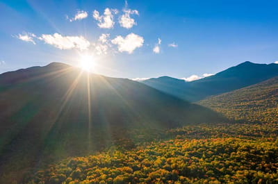 Aerial view of mountain landscape at sunrise