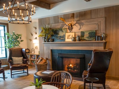 Cozy common area with a fireplace and seating