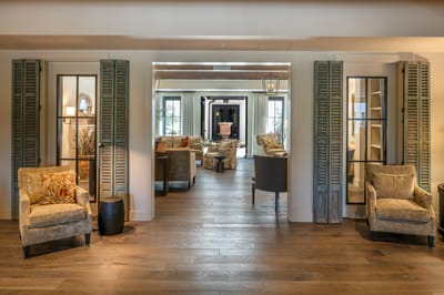 Interior view of a cozy common area with seating