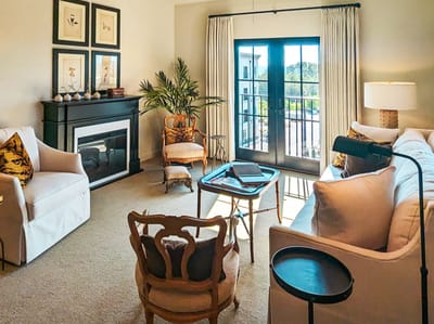 Bright and inviting common area with seating