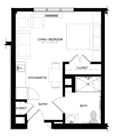 Architectural floor plan of a resident unit