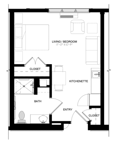 Architectural floor plan of a living space