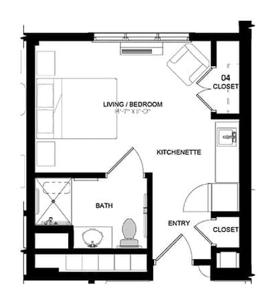 Architectural floor plan of a resident unit
