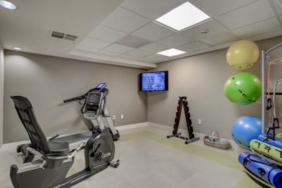 Fitness area with exercise equipment and yoga balls