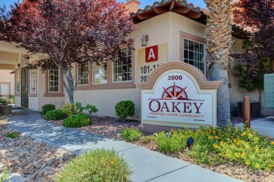 Exterior view of Oakey Assisted Living building entrance