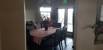 Interior dining area with a decorated table