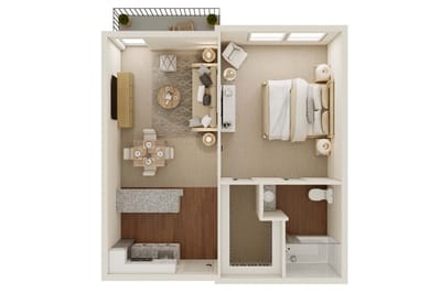 Floor plan of a one-bedroom residence