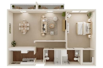 Floor plan of a modern senior living apartment