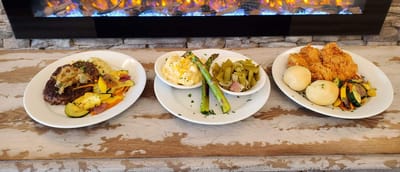 Plates of food served in a dining area