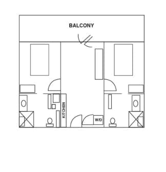 Architectural floor plan layout with kitchen and balcony