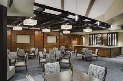 Dining area with modern decor and seating