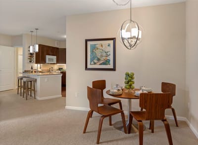 Modern dining area in a senior living facility